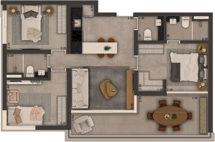 Planta 77 M² (2 vagas)